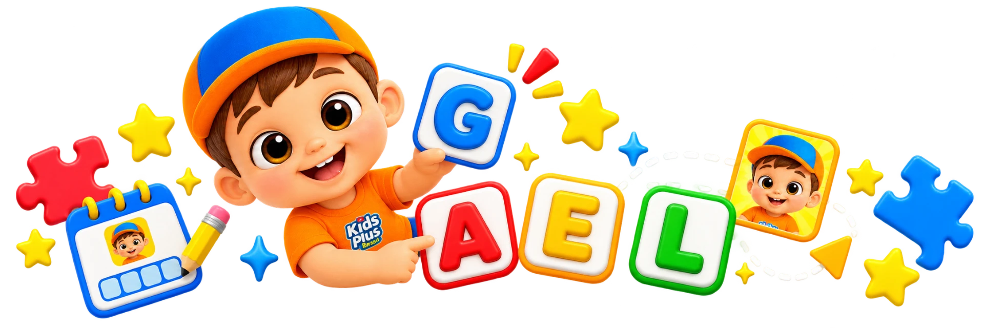 Gael formando seu nome com blocos de letras