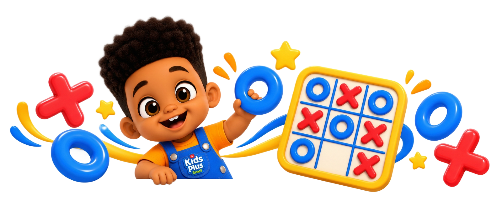Cauê brincando com peças X e O do jogo da velha